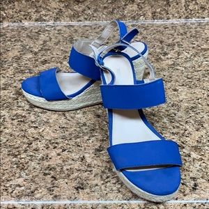 Blue suede wedges
